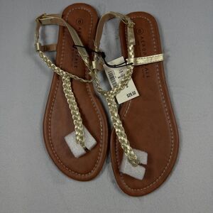 Aeropostale Women's Sandals Size 8 Brown Leather Gold Strap New